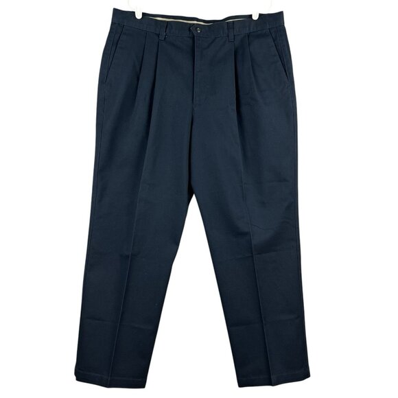 Dockers Men's Navy Twill Pants 40x29 Classic Fit Pleated No Wrinkle Straight Leg - Picture 1 of 12